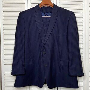P&L Superior 150 Hightech Fabric Navy Blue Suit Blazer Vest Pants 52R 48W 3 Pcs